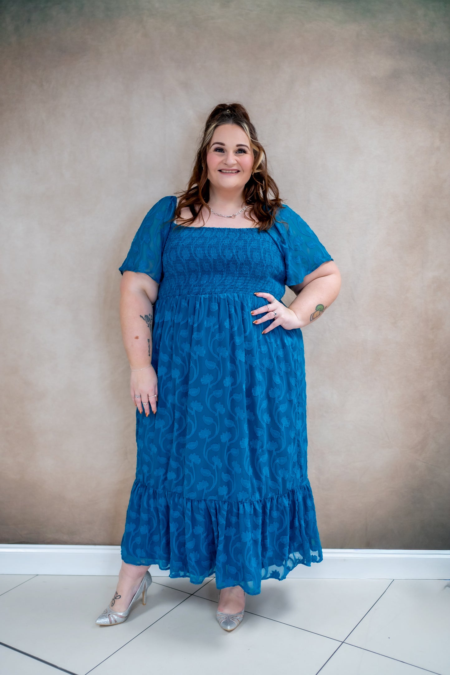 Lovedrobe Teal Burnout Shirred Maxi Dress