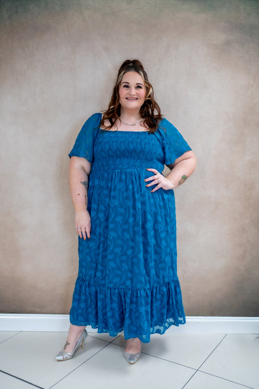 Lovedrobe Teal Burnout Shirred Maxi Dress