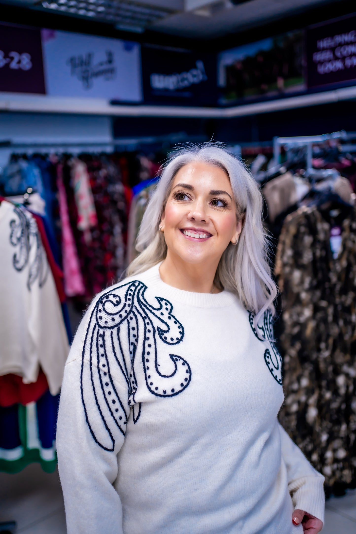 Embroidered Spiral Shoulders Knit Jumper