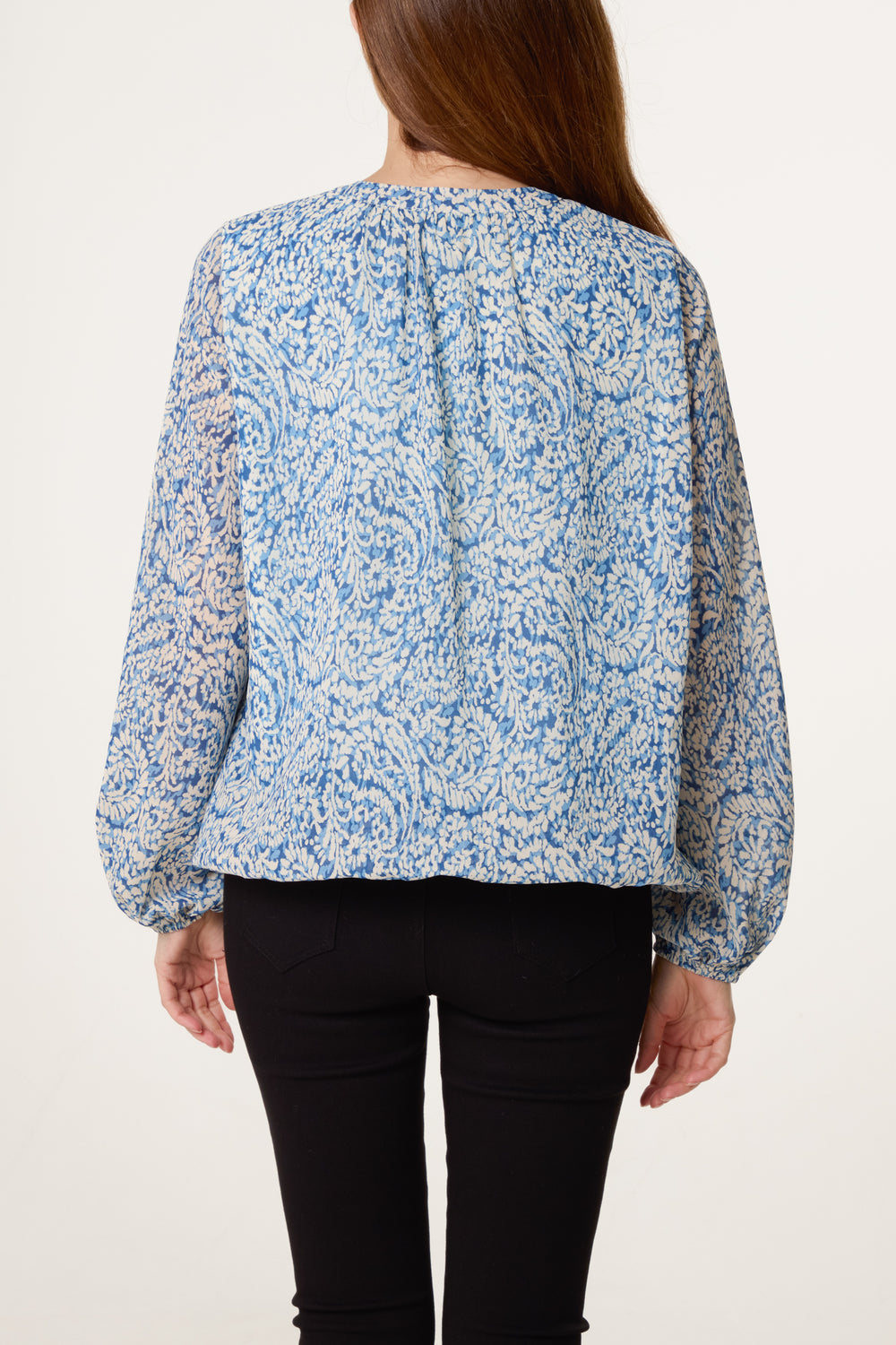 Grandad Tie Neck Bubble Hem Blouse