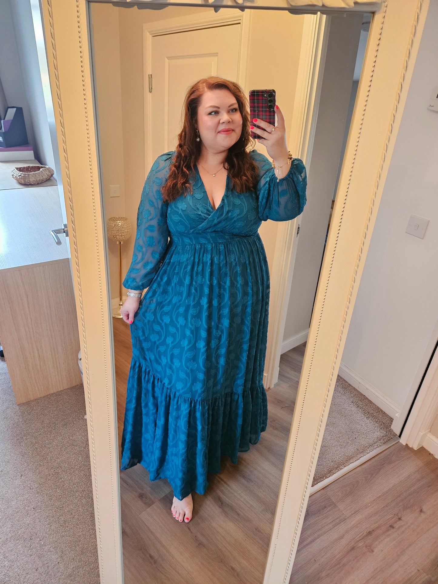 Lovedrobe Teal V Neck Burnout Maxi Dress