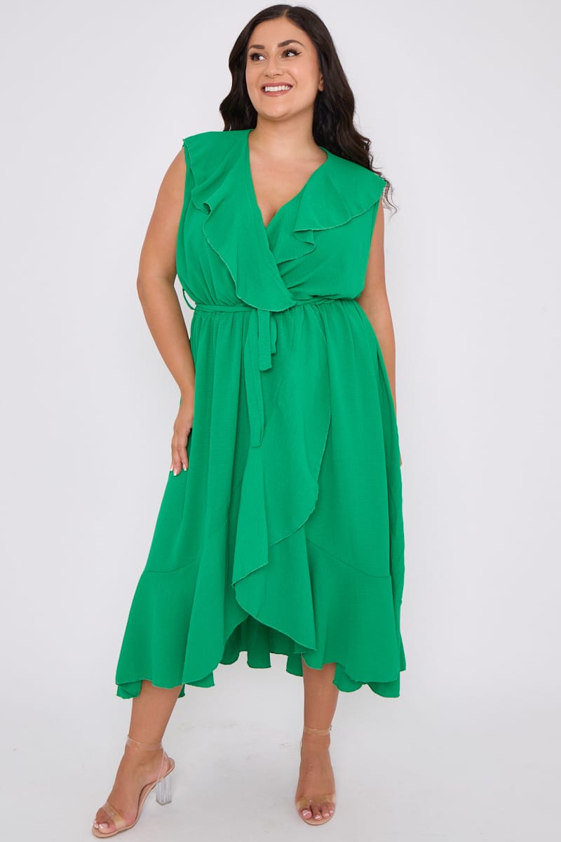 Sleeveless Frill Front Wrap Dress