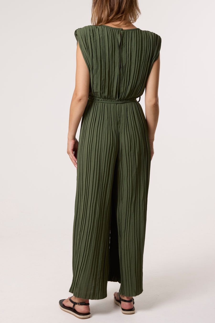 Pleated Shoulder Pad Jumpsuit