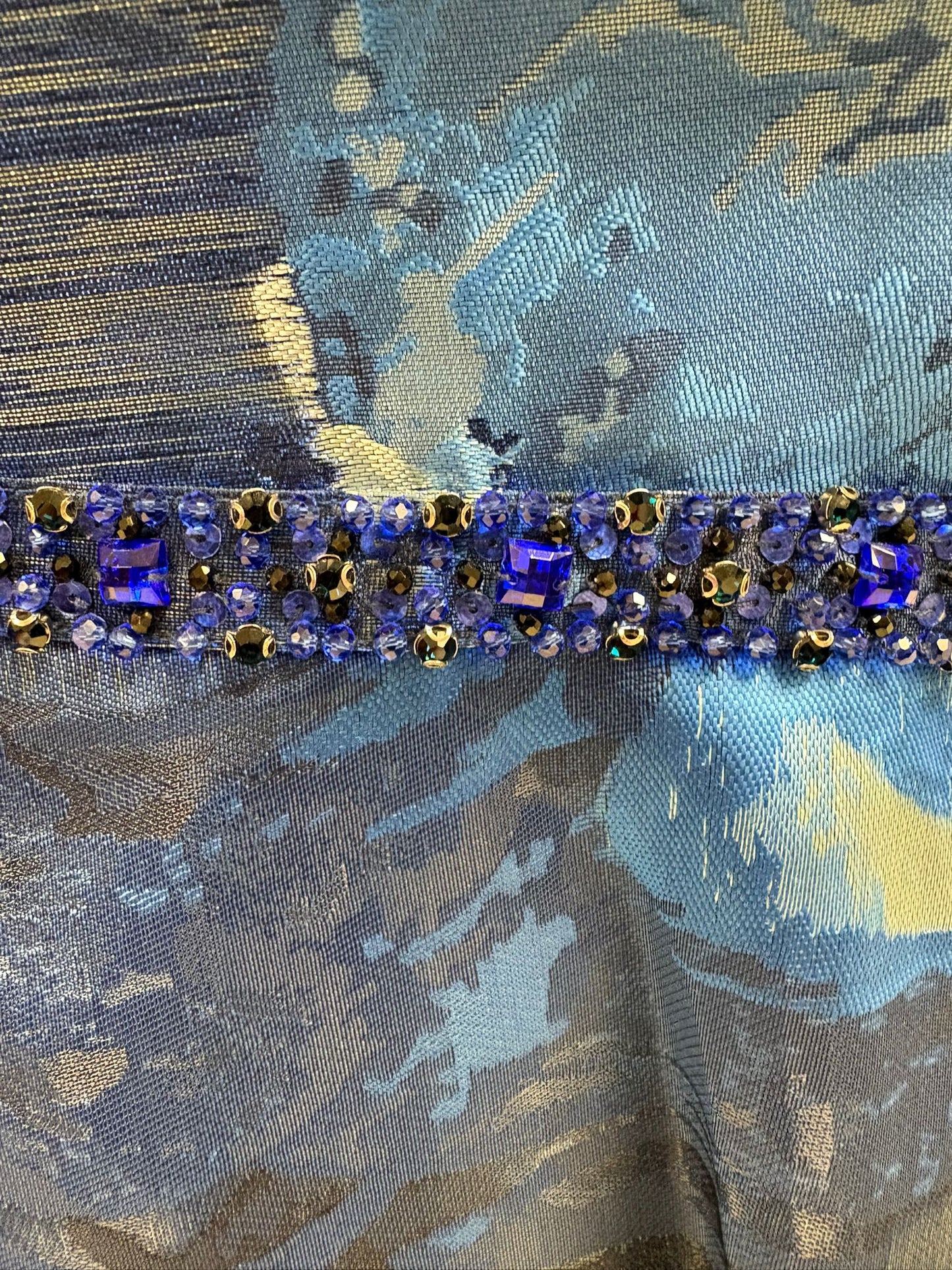 Gino Cerruti Midnight Blue Print Embellished Belt MOB Dress