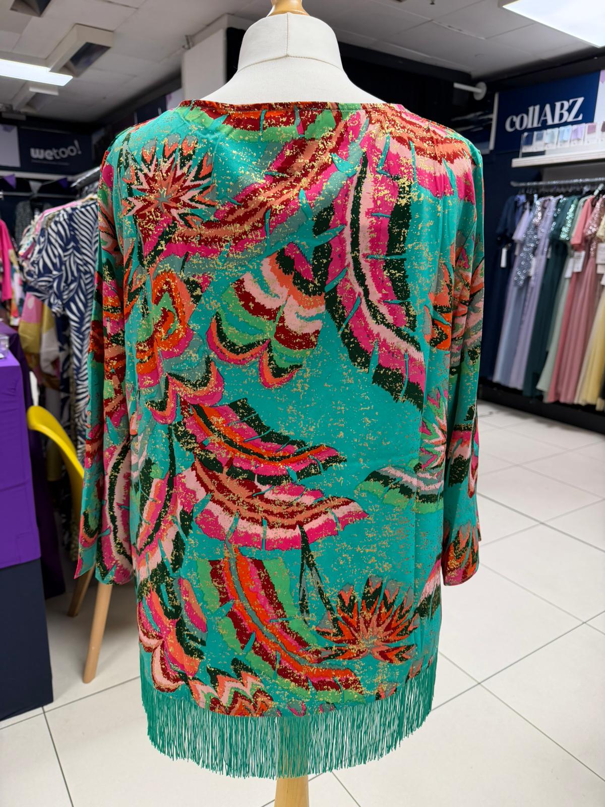 Malissa J Green Multi Woven Top With Tassel Hem