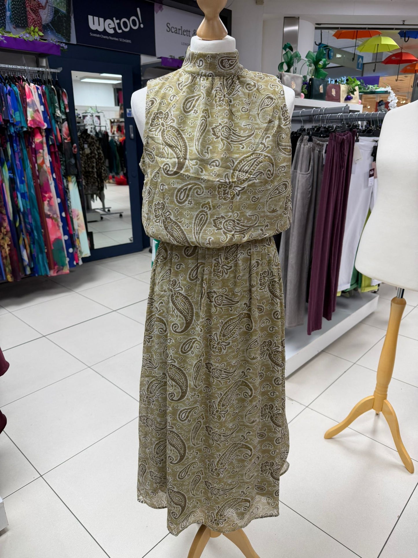 Rhinestone High Neck Midi Dress