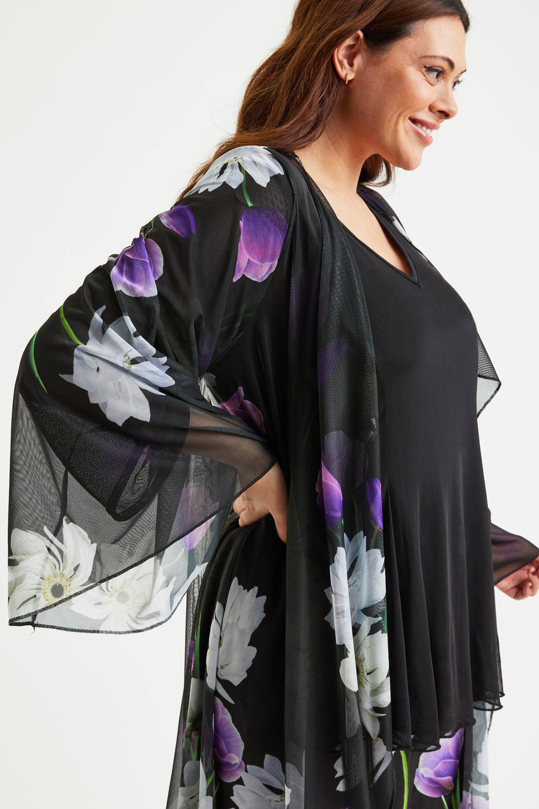 Scarlett & Jo Black Purple Waterfall Cardigan