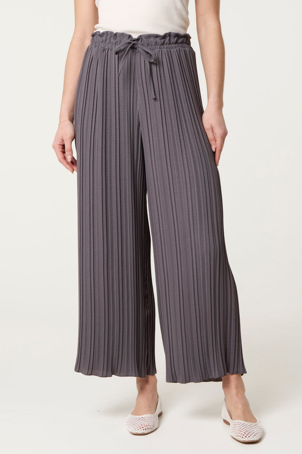 Plisse Wide Leg Trousers