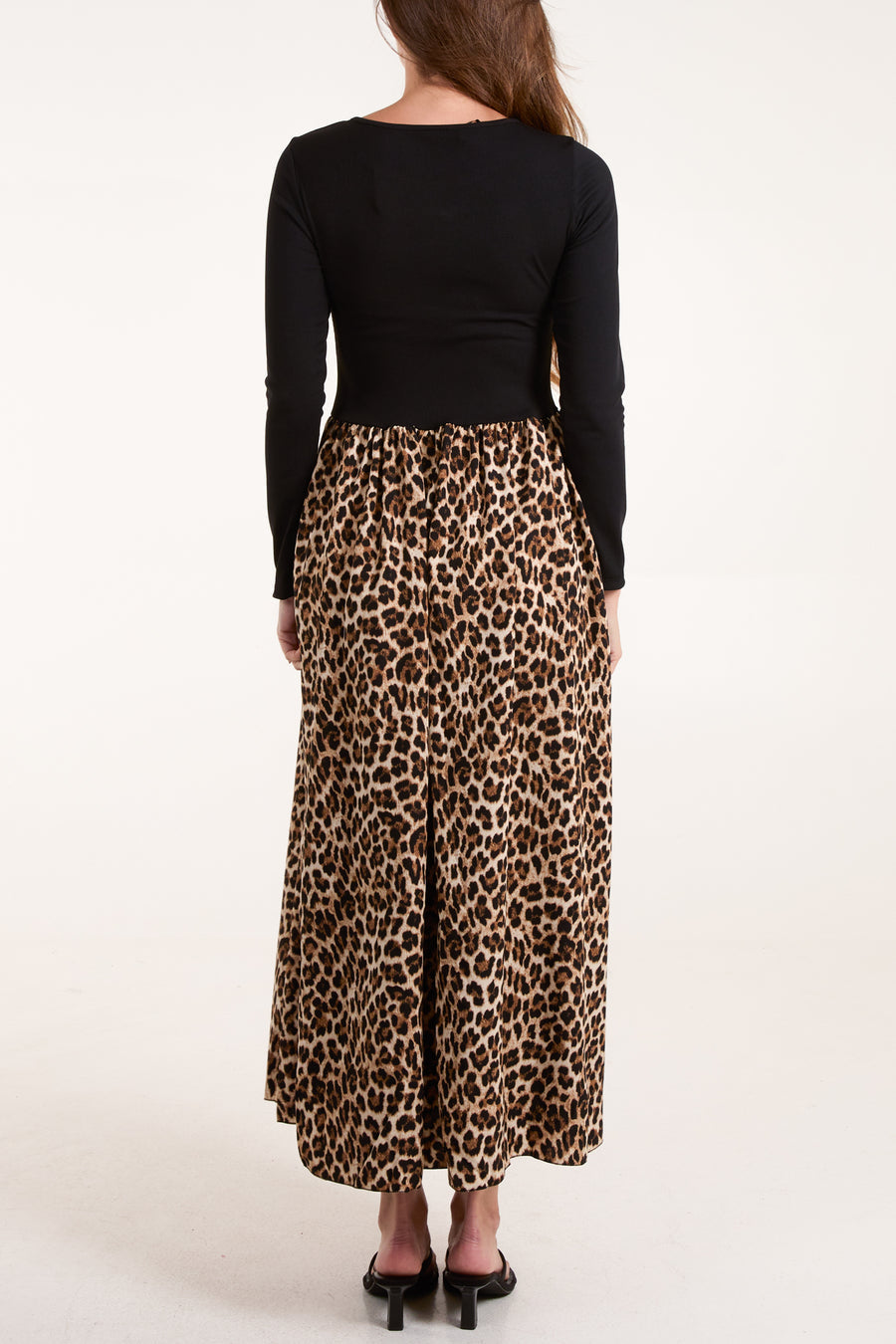 Long Sleeve Leopard Skirt Midi Dress