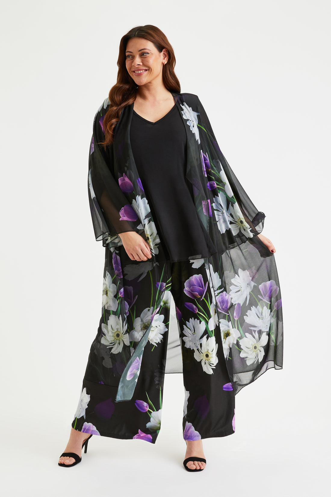 Scarlett & Jo Black Purple Waterfall Cardigan