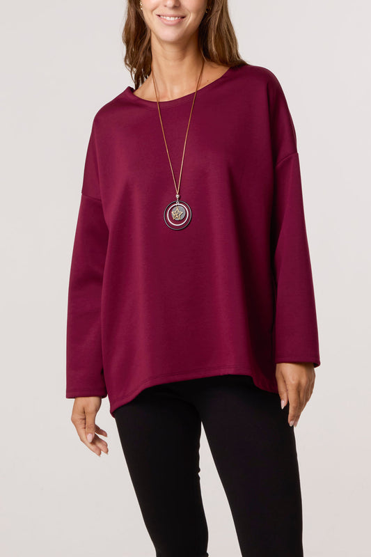 Soft Touch Plain Sweatshirt With Necklace