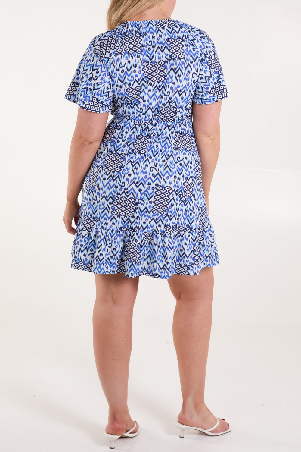 Blue Aztec Shirred Mini Dress