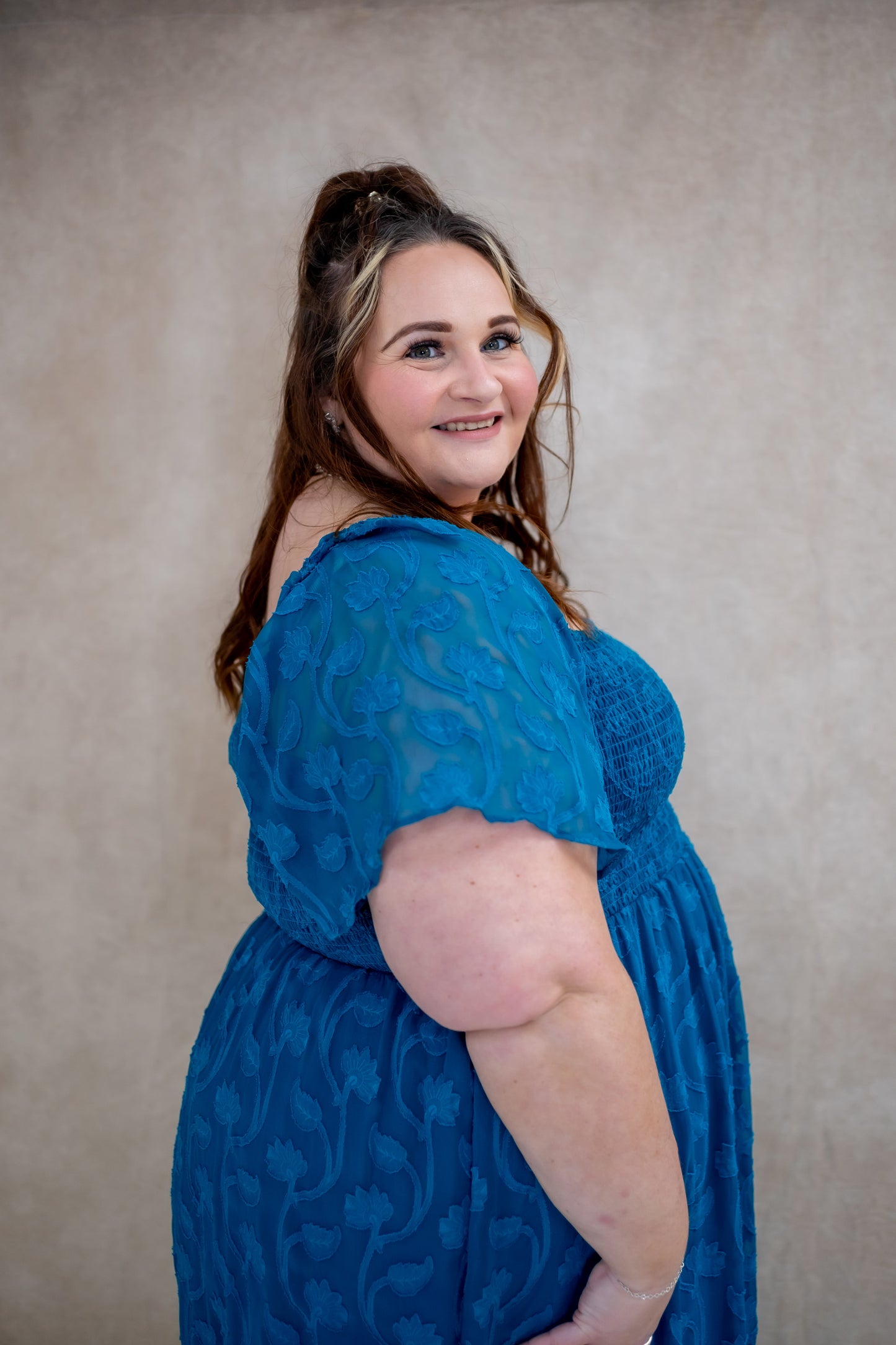 Lovedrobe Teal Burnout Shirred Maxi Dress