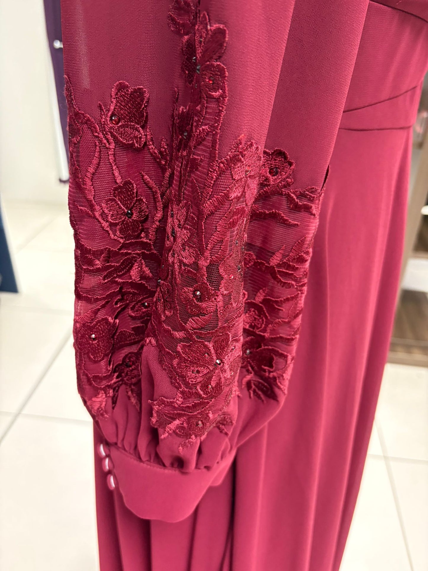 Gino Cerruti Burgundy Embroidered MOB Dress