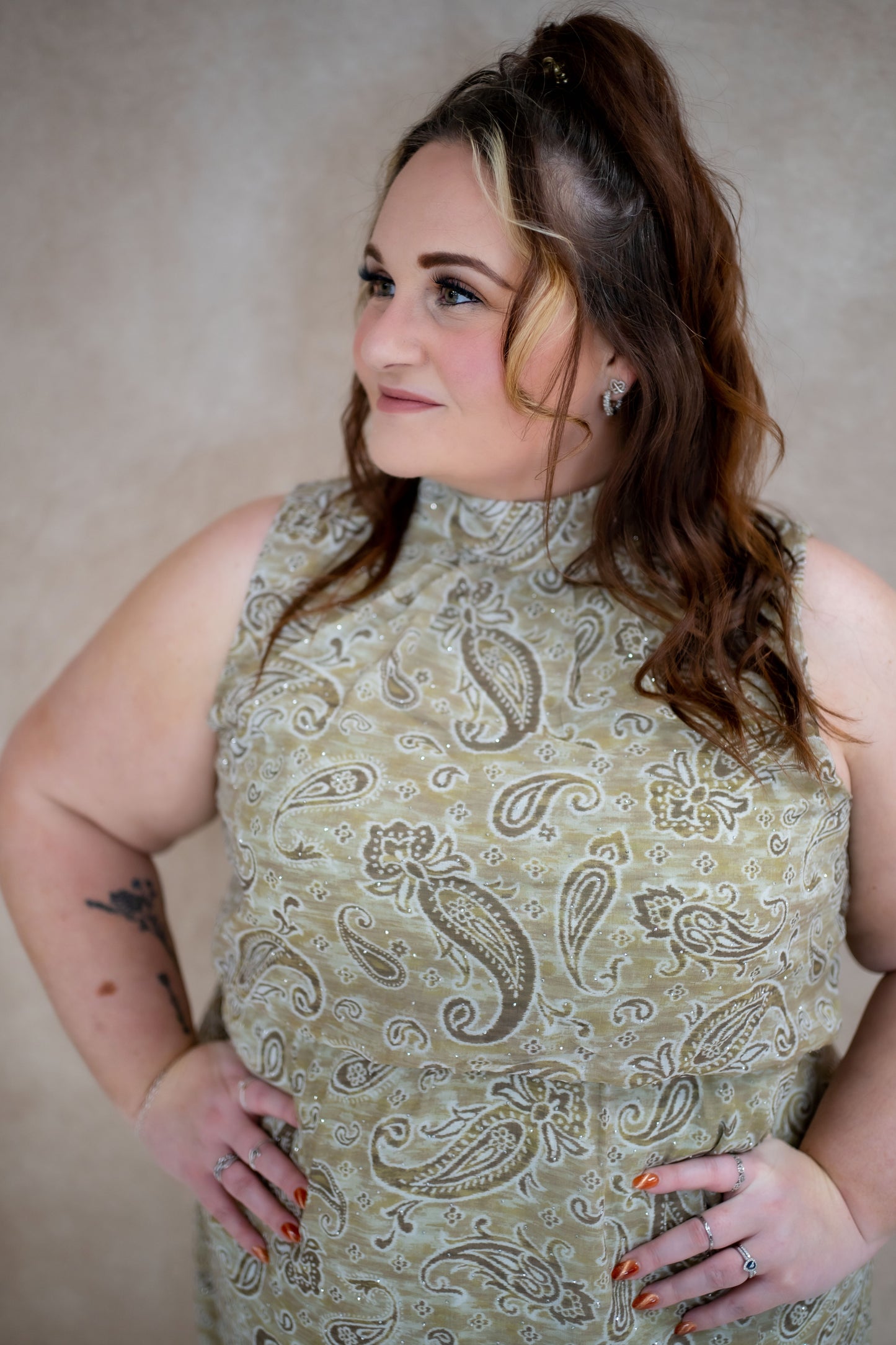 Rhinestone High Neck Midi Dress