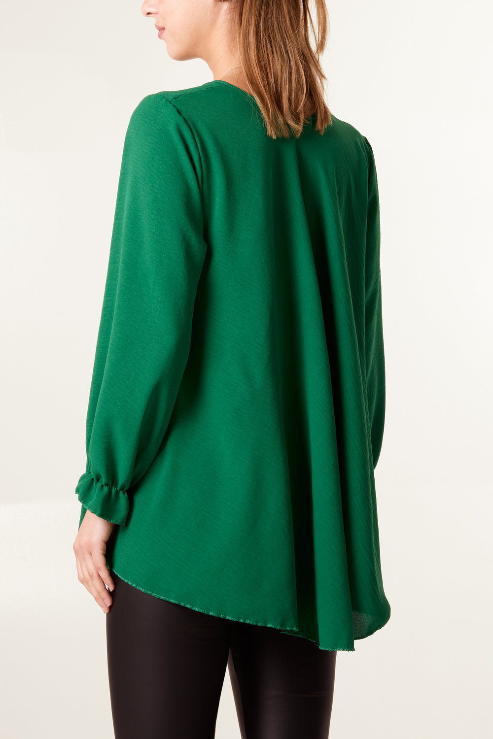 V Neck Bell Sleeve Blouse With Necklace