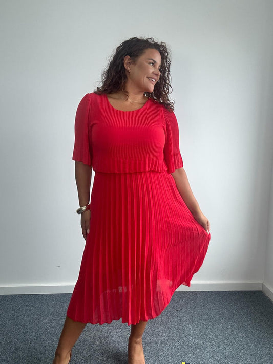 Pleated Midi Dress With Floaty Sleeves