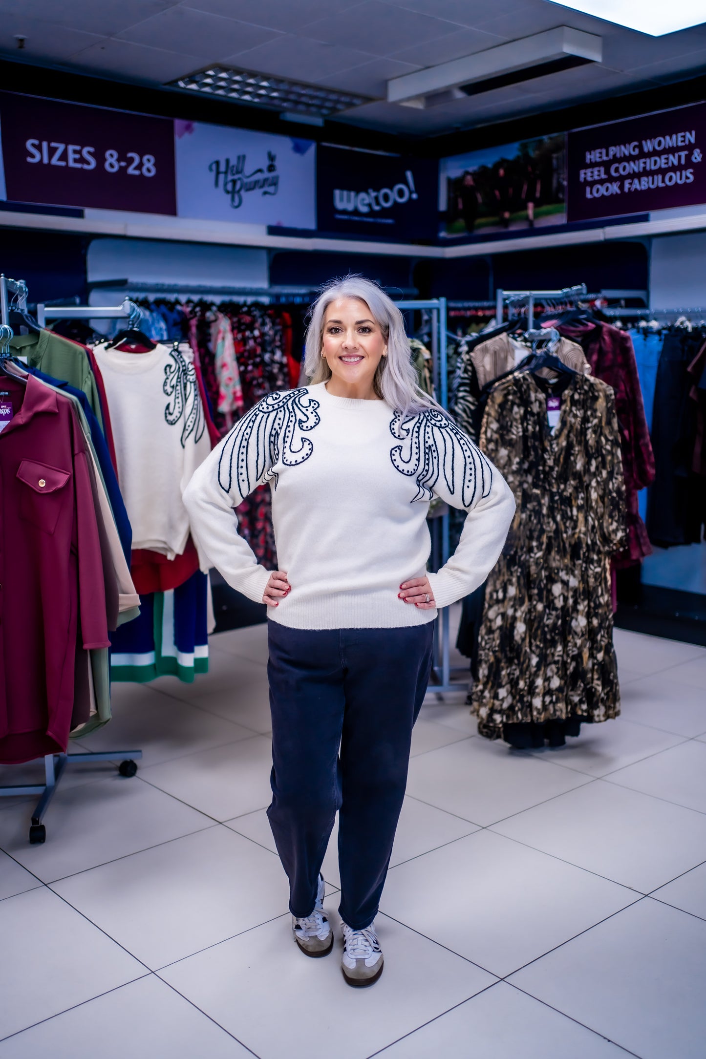 Embroidered Spiral Shoulders Knit Jumper