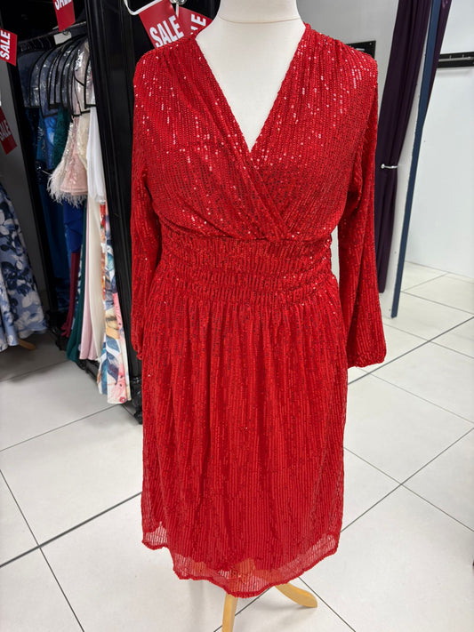 Long Sleeve Red Sequin Maxi Dress