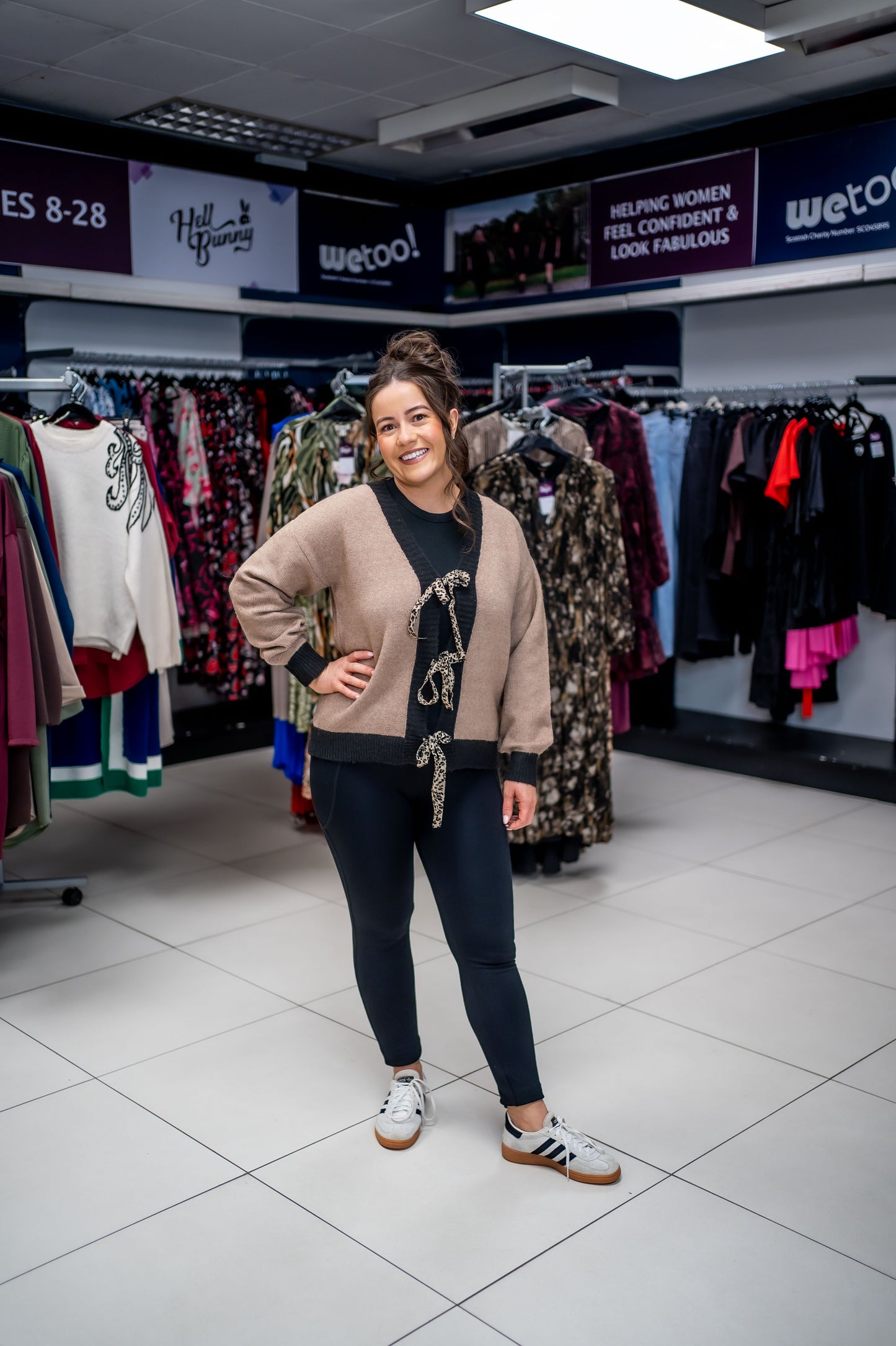 Lovedrobe Contrast Edge & Animal Print Ribbon Tie Cardigan