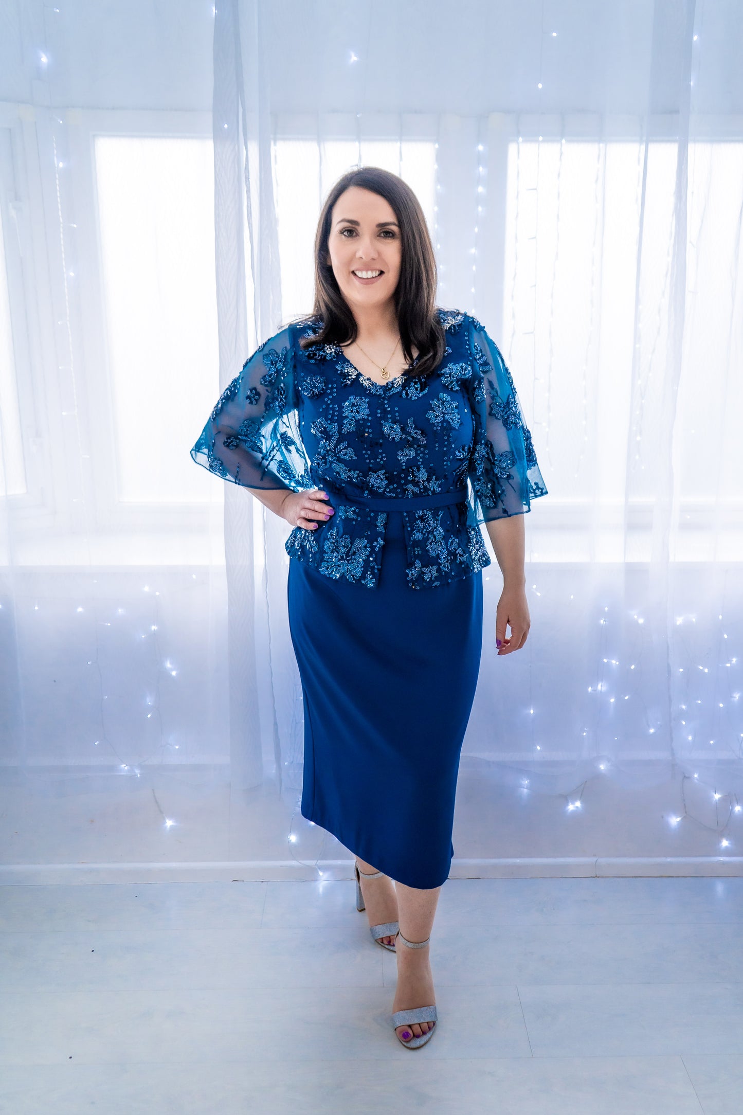 Gino Cerruti Teal Embellished Midi Dress