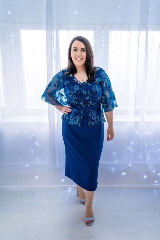 Gino Cerruti Teal Embellished Midi Dress