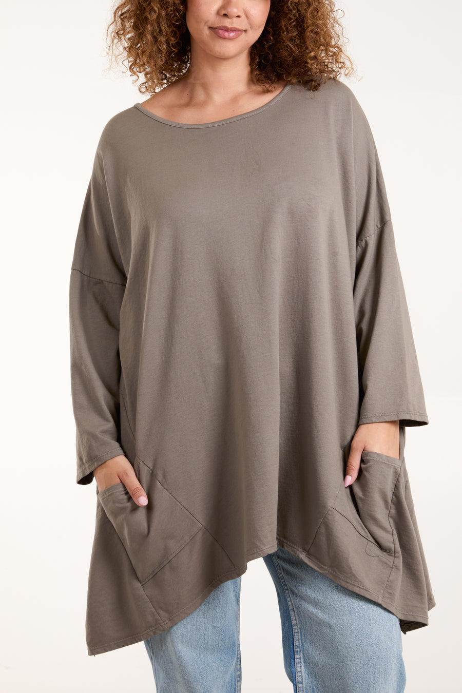 Asymmetric Long Sleeve Pocket Tunic Top