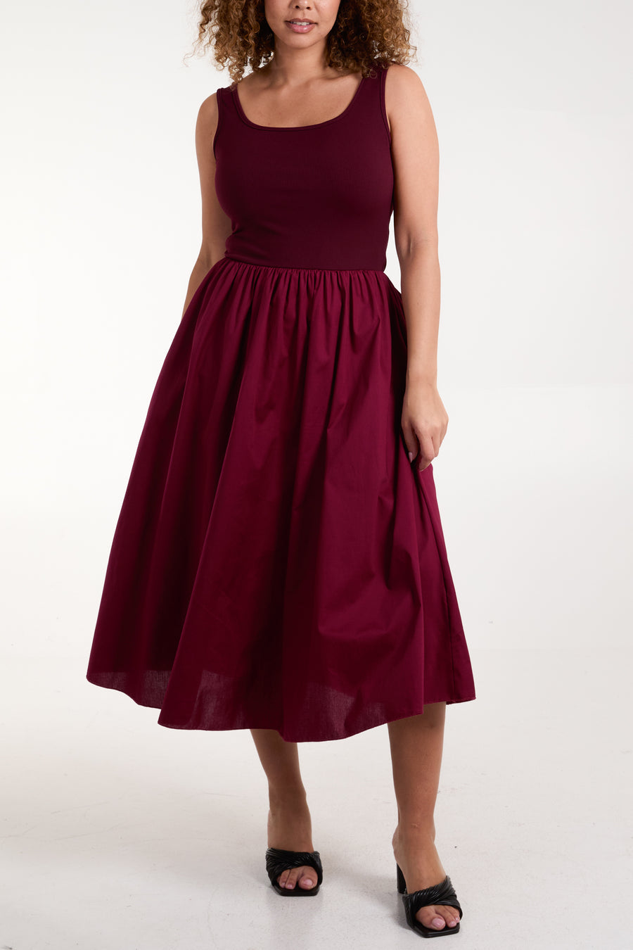 Square Neck Sleeveless Midi Dress With Pockets