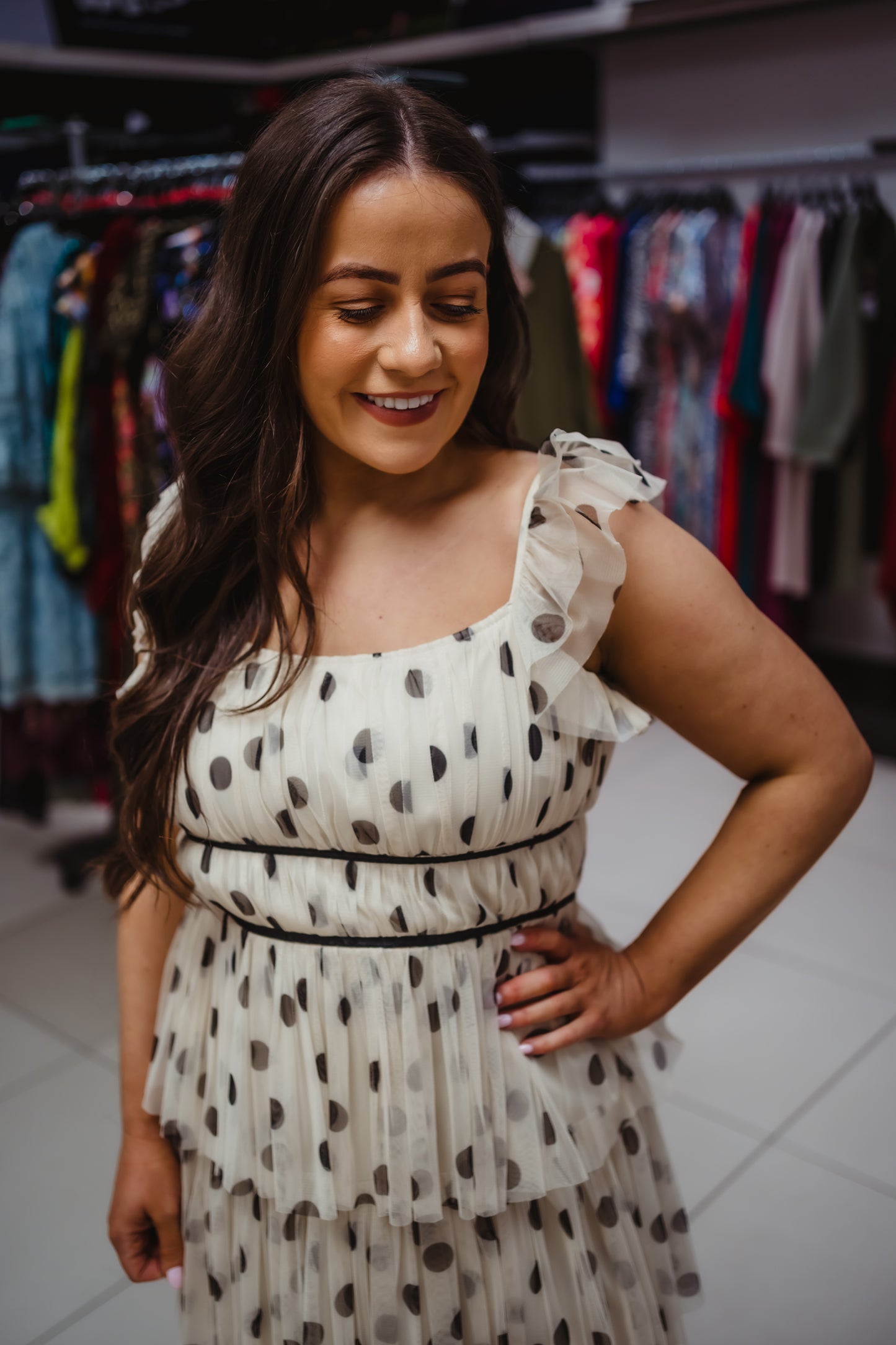 Anaya Polka Dot Tiered Midaxi Dress