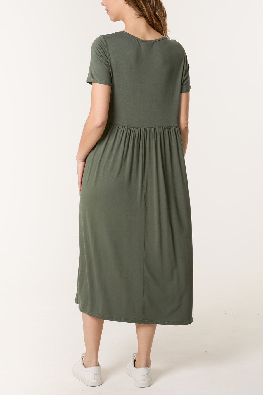Round Neck Stretch Tiered Midi Dress