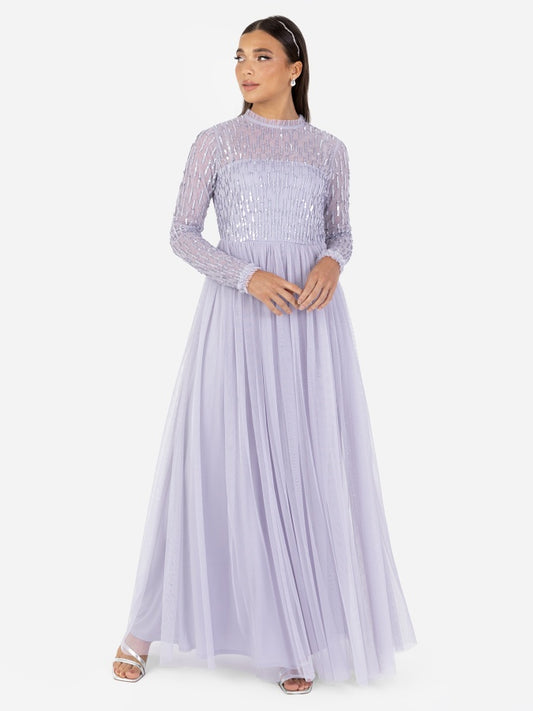 Maya Thistle Lilac Linear Embellished Maxi Dress