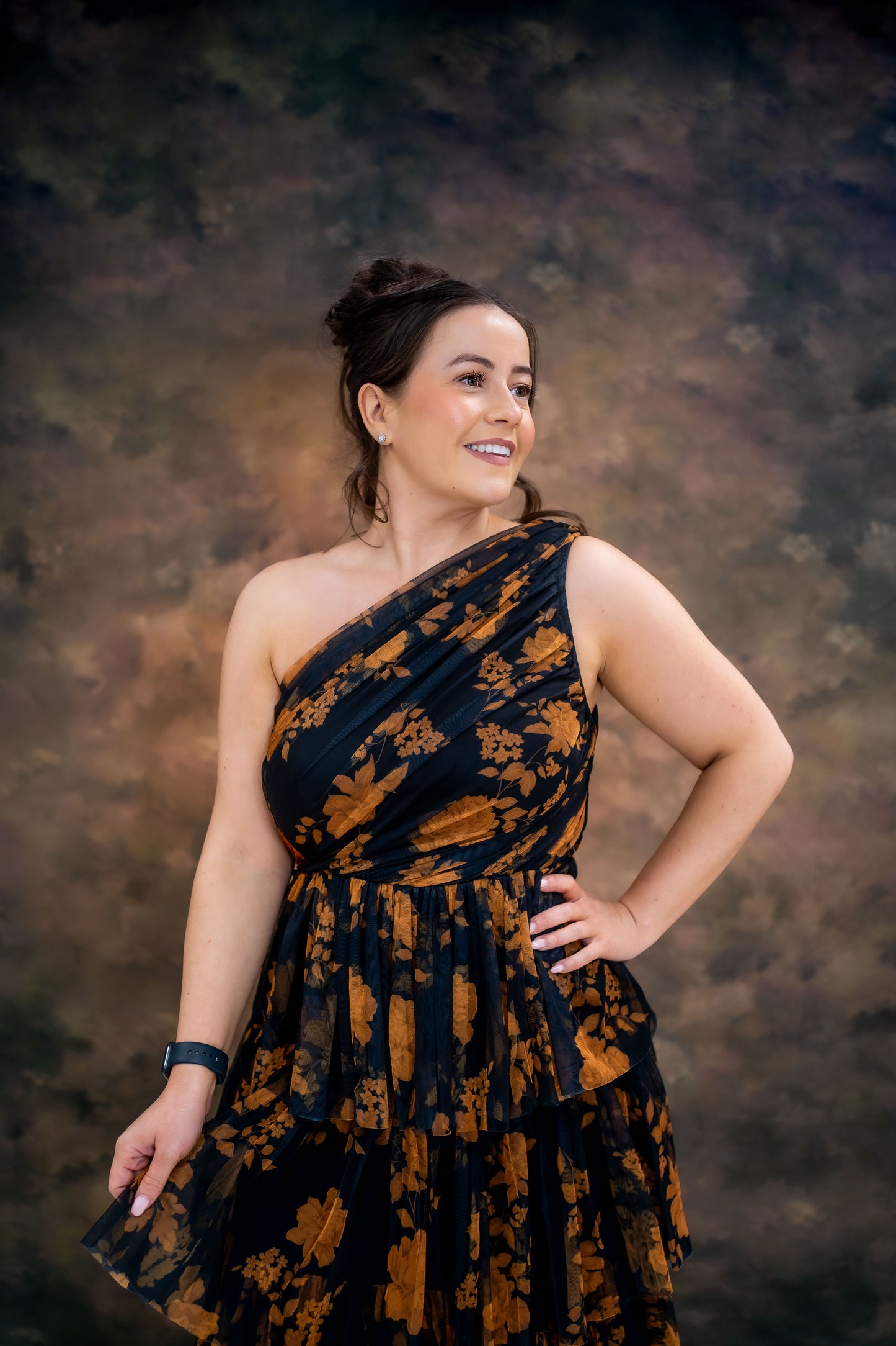 Anaya Floral One Shoulder Tiered Midi Dress