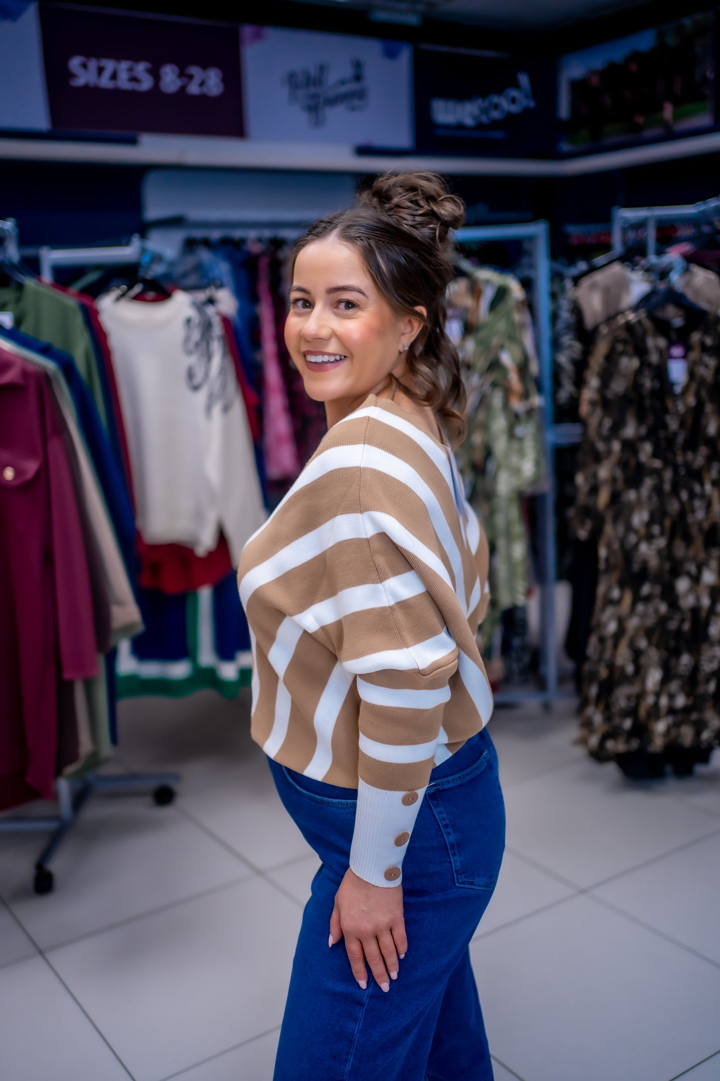 Off Shoulder Striped Knitted Sweater