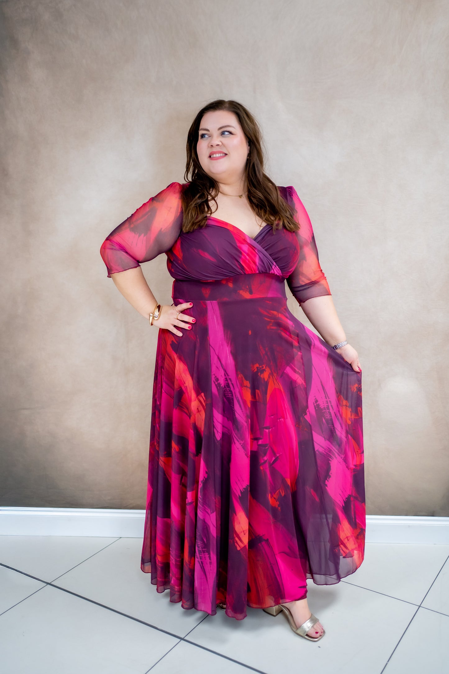 Scarlett & Jo Elizabeth Wine Abstract Maxi Dress