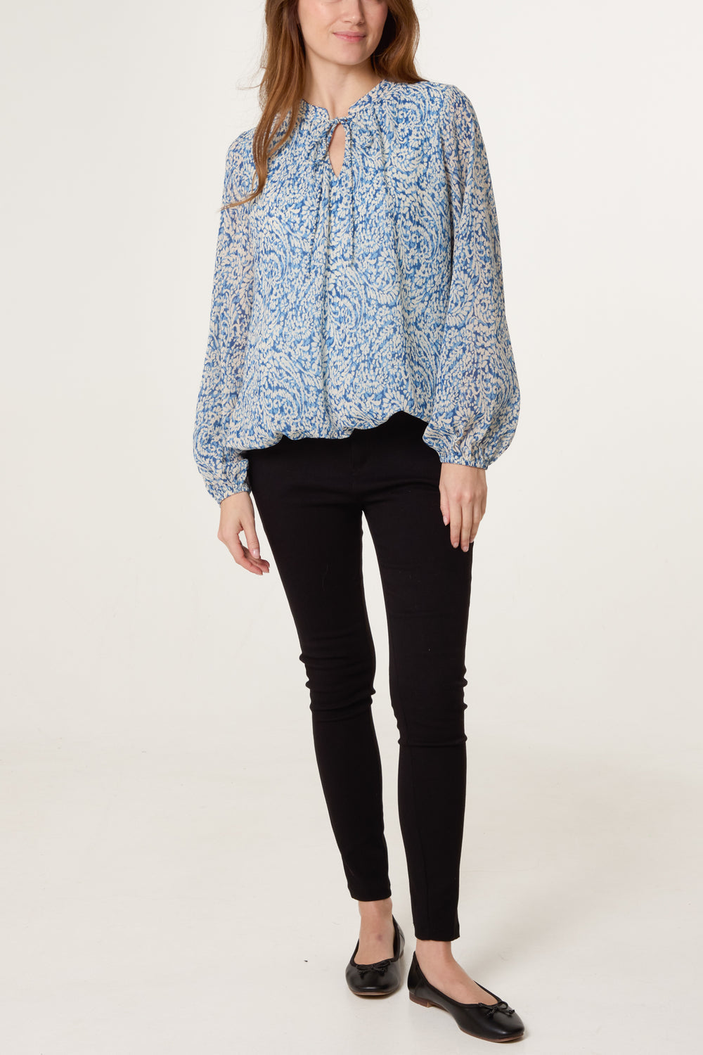 Grandad Tie Neck Bubble Hem Blouse