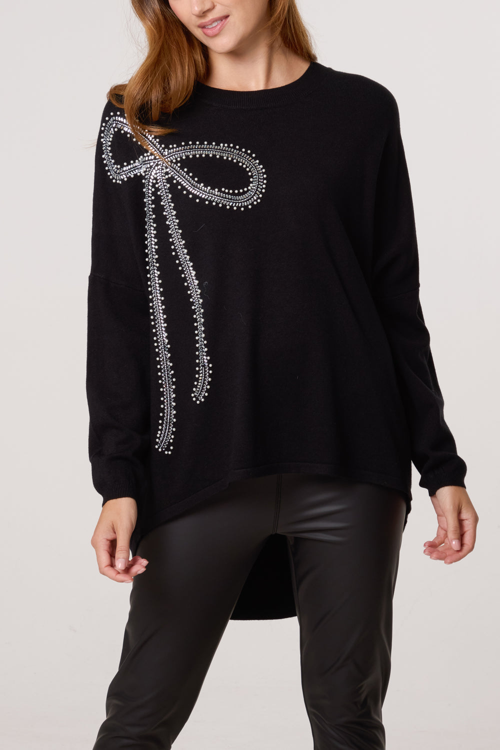 Embellished Bow Crew Neck Jumper