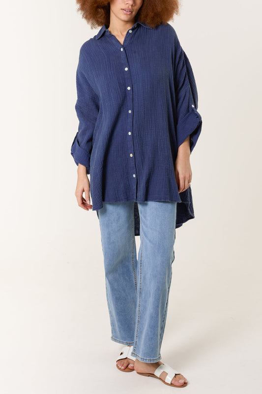 Acid Wash Roll Up Sleeve Shirt