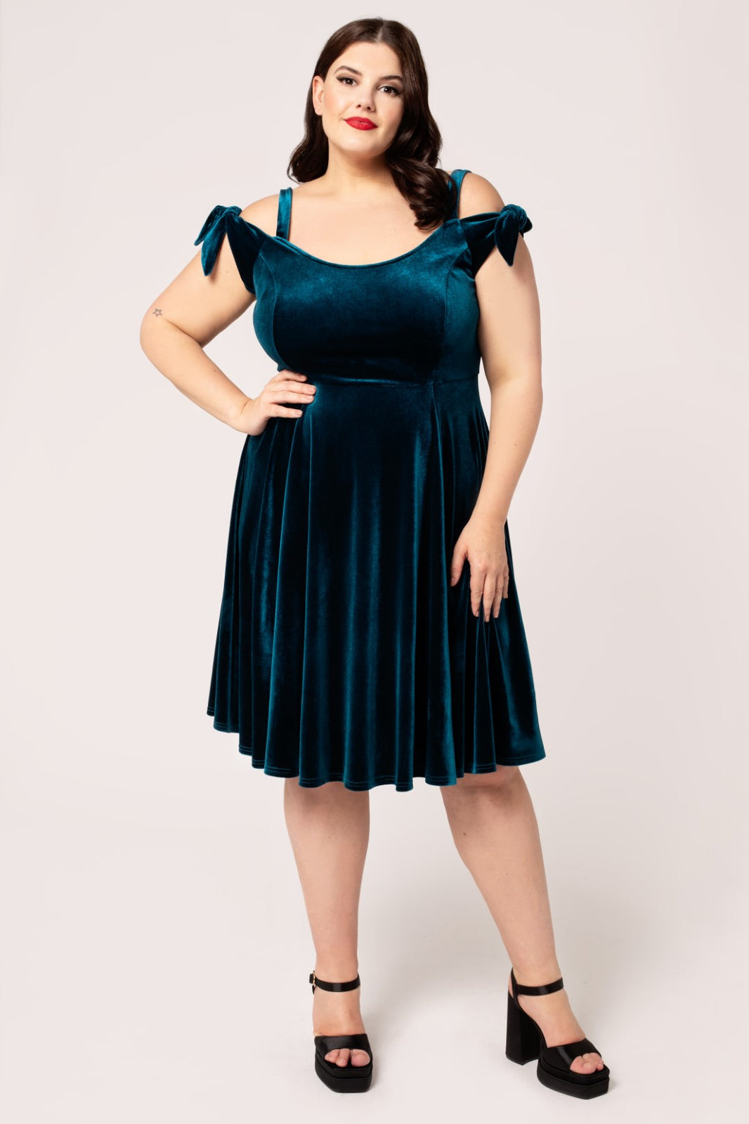 Hell Bunny Carrie Teal Velvet Dress