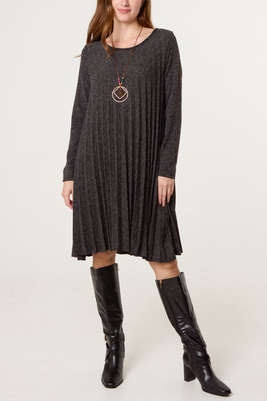 Pleated Midi Dress With Necklace