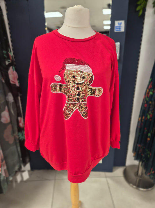 Sequin Gingerbread Man Christmas Jumper