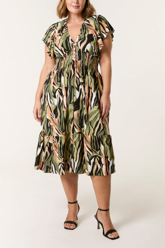 Abstract Animal Print Flutter Dress
