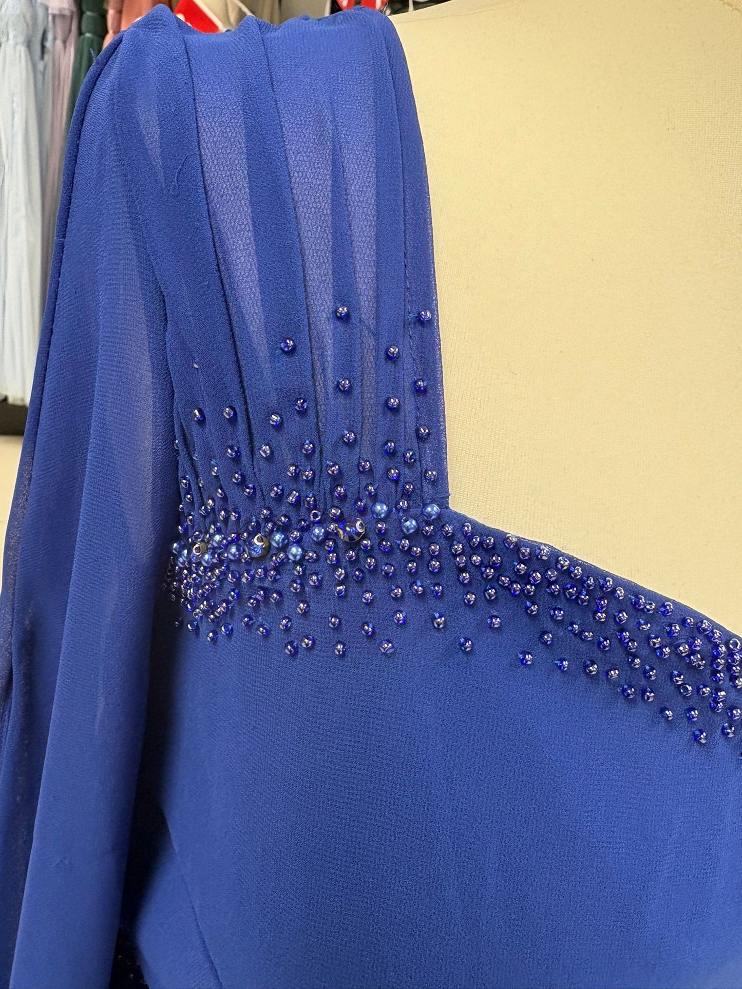 Gino Cerruti Blue Chiffon Beaded MOB Dress