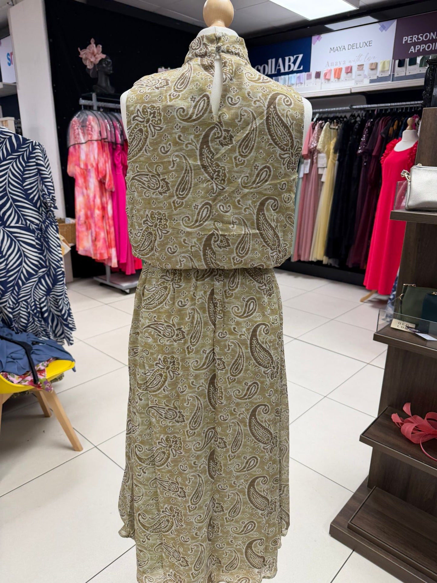Rhinestone High Neck Midi Dress