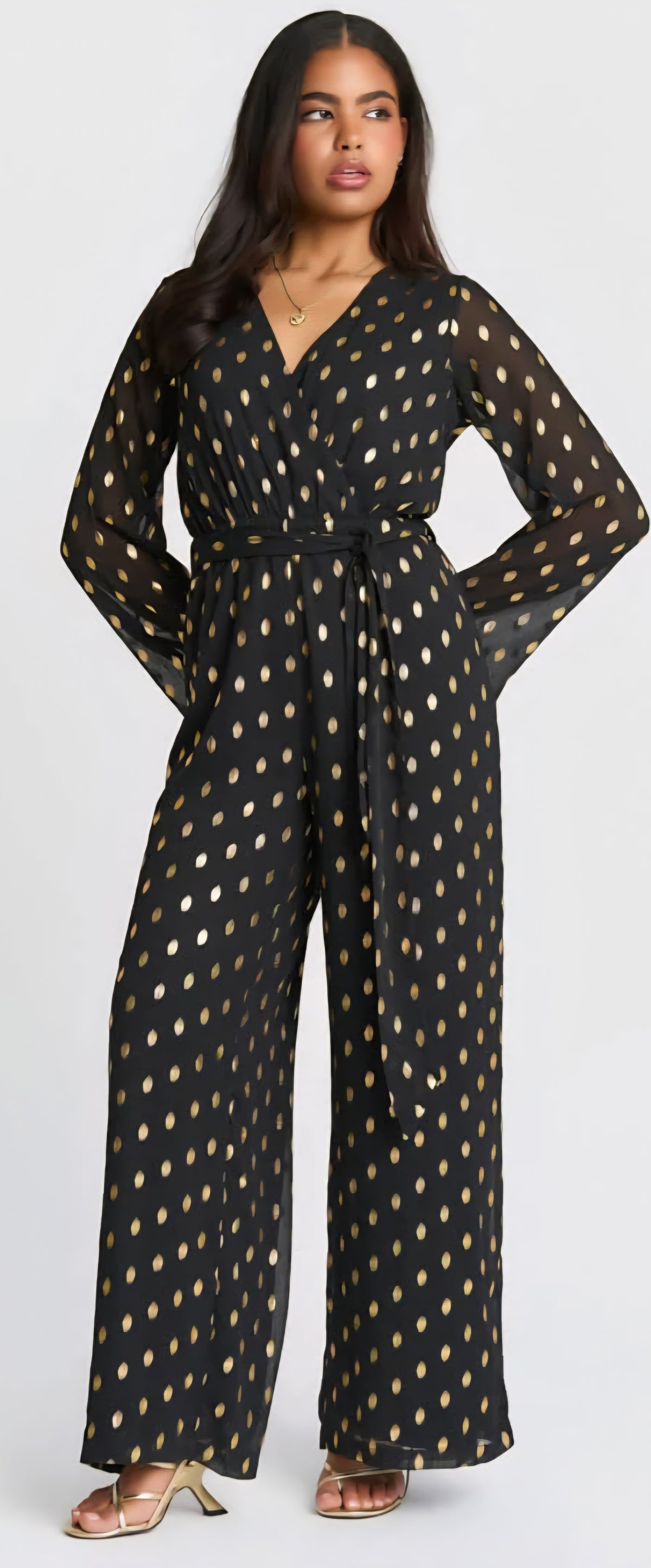 Needs No Label Foil Wrap Jumpsuit