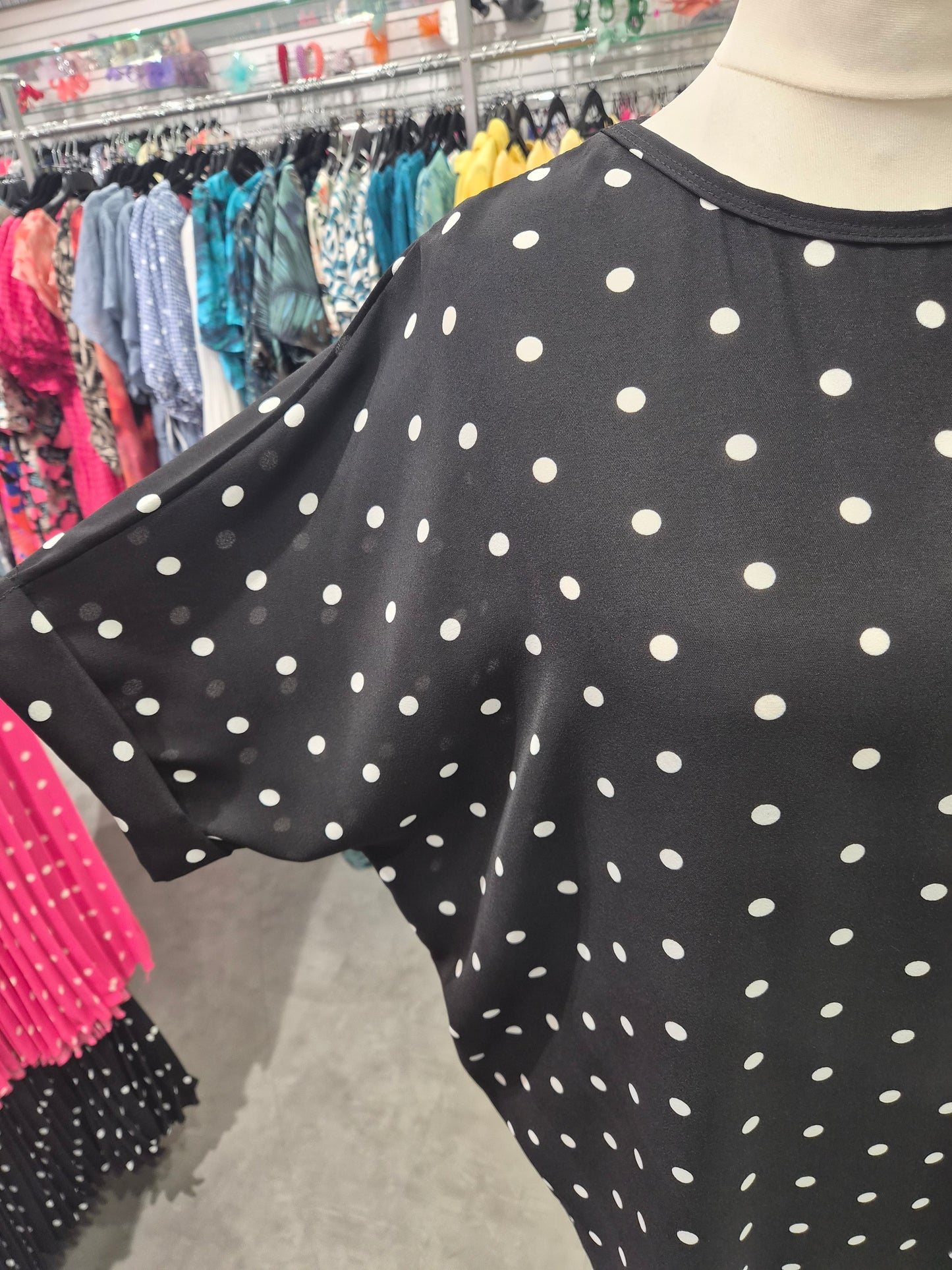 Round Sleeve Black Spot Top