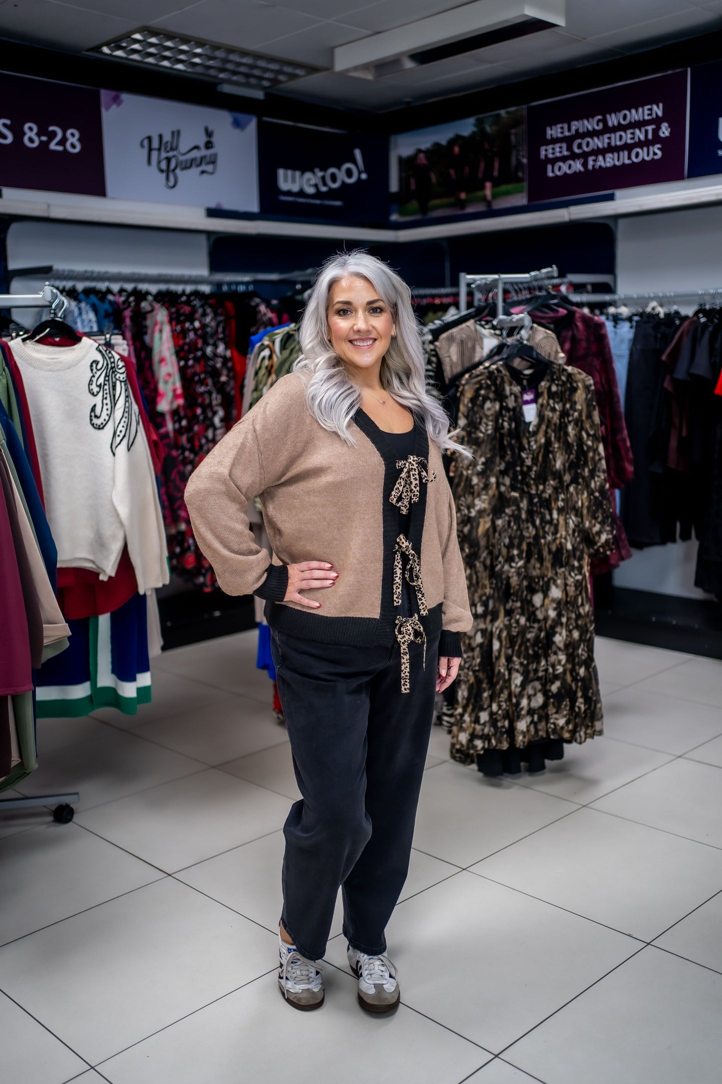 Lovedrobe Contrast Edge & Animal Print Ribbon Tie Cardigan