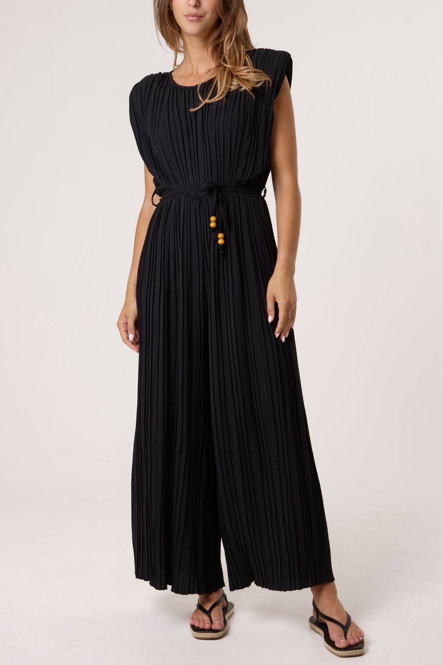Pleated Shoulder Pad Jumpsuit