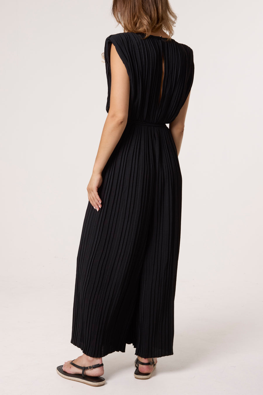 Pleated Shoulder Pad Jumpsuit