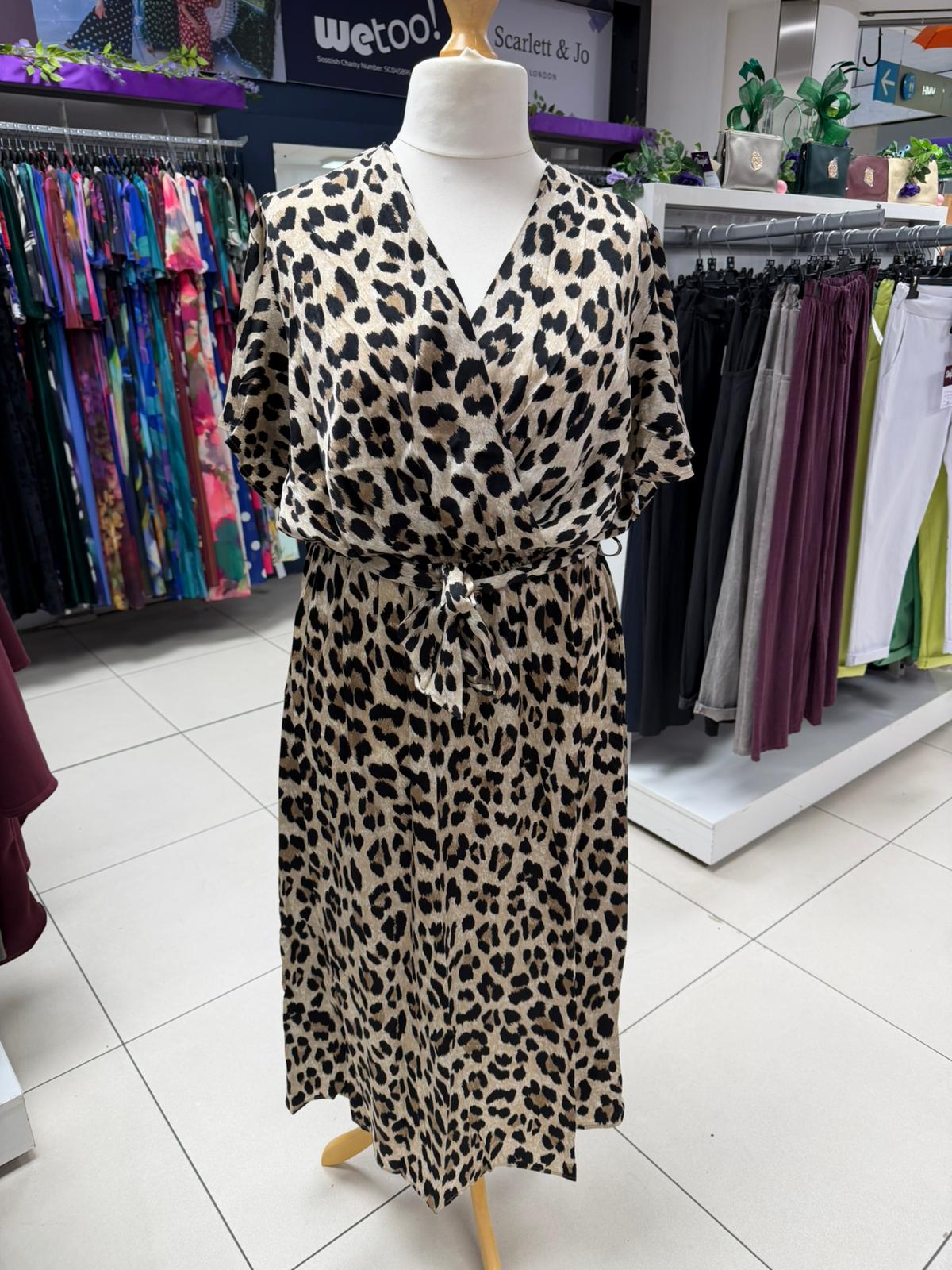 Malissa J Sateen Leopard Print Dress With Crossover