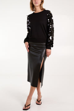 Sequin Sleeve Fine Knit Jumper